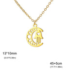 Collier avec pendentif islamique croissant de lune et main de Fatma arabe or