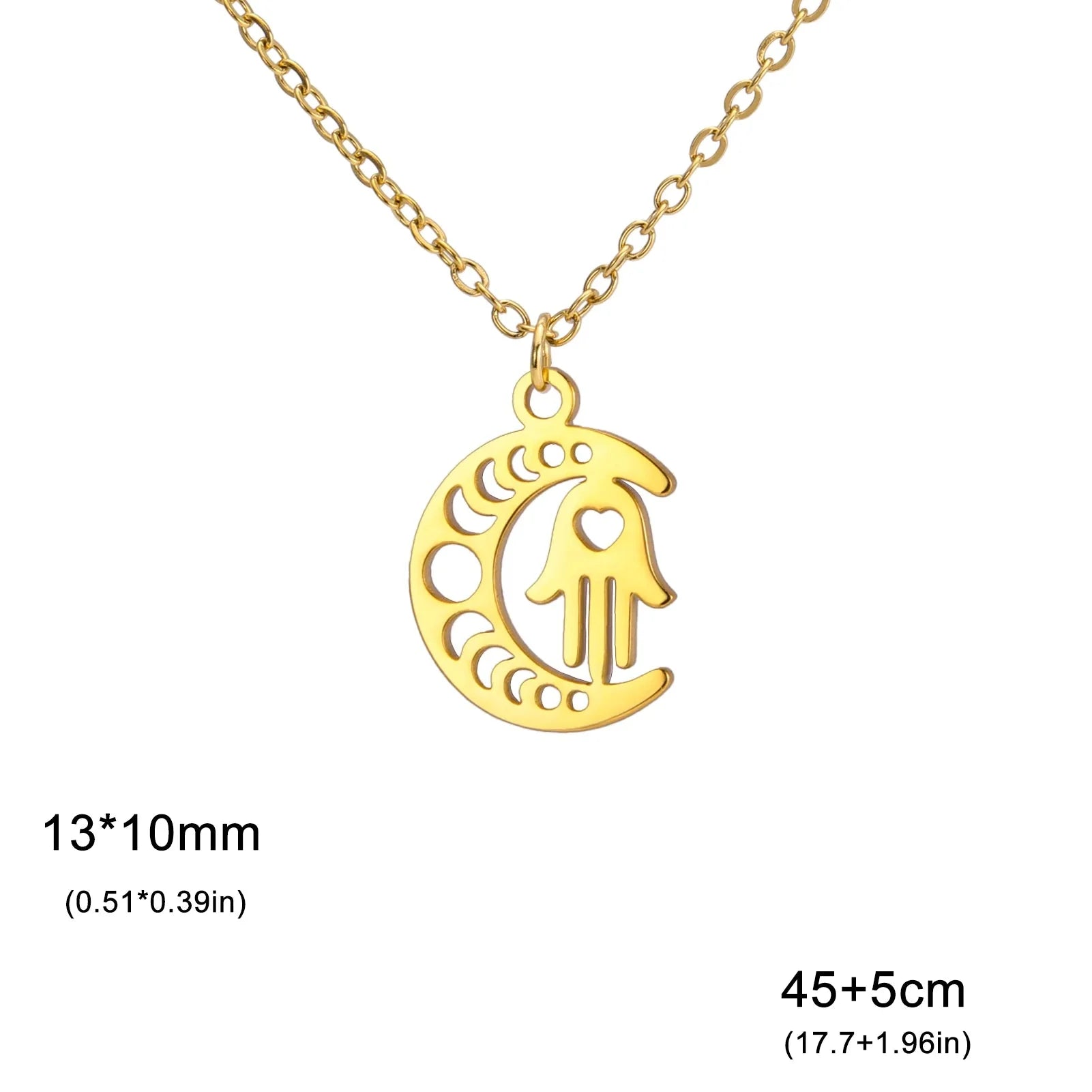 Collier avec pendentif islamique croissant de lune et main de Fatma arabe or