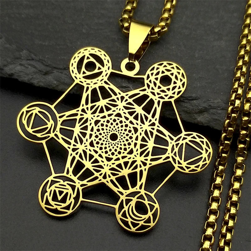 Collier avec Pendentif Cube de Métatron or