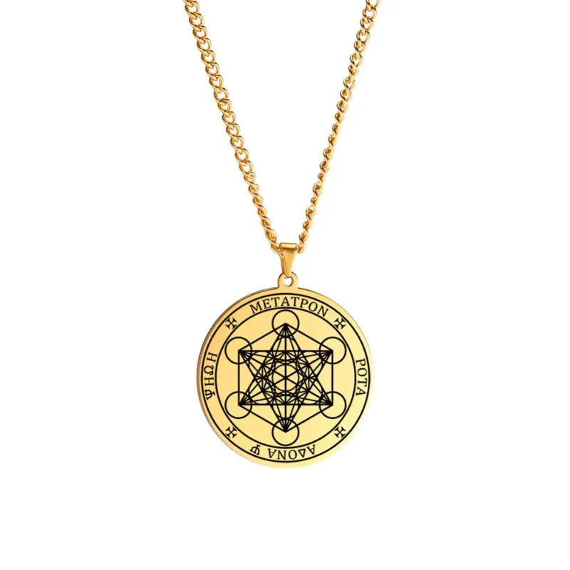 Collier avec Pendentif Cube Métatron or