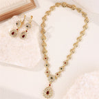 Collier avec pendentif et boucles d'oreilles pendantes traditionnels mariage arabe rouge
