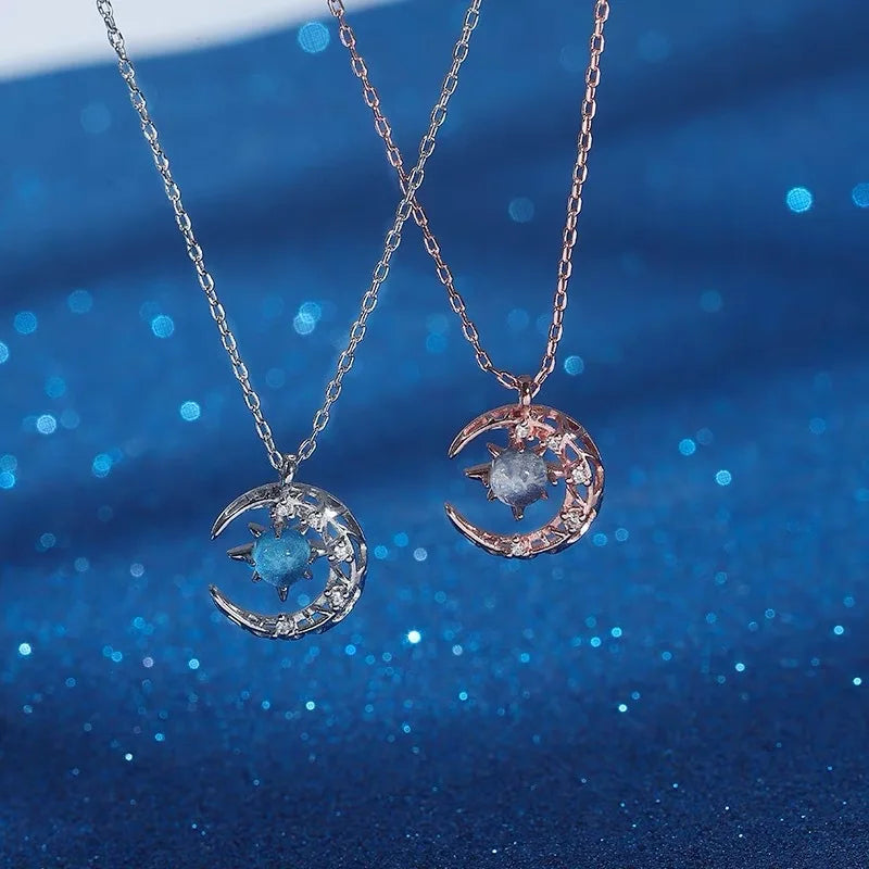 Collier avec Pendentif Etoile en Pierre de Lune et Zircon pour Femme or