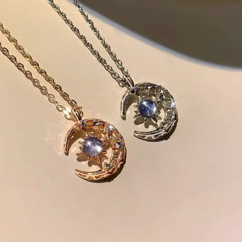 Collier avec Pendentif Etoile en Pierre de Lune et Zircon pour Femme argent