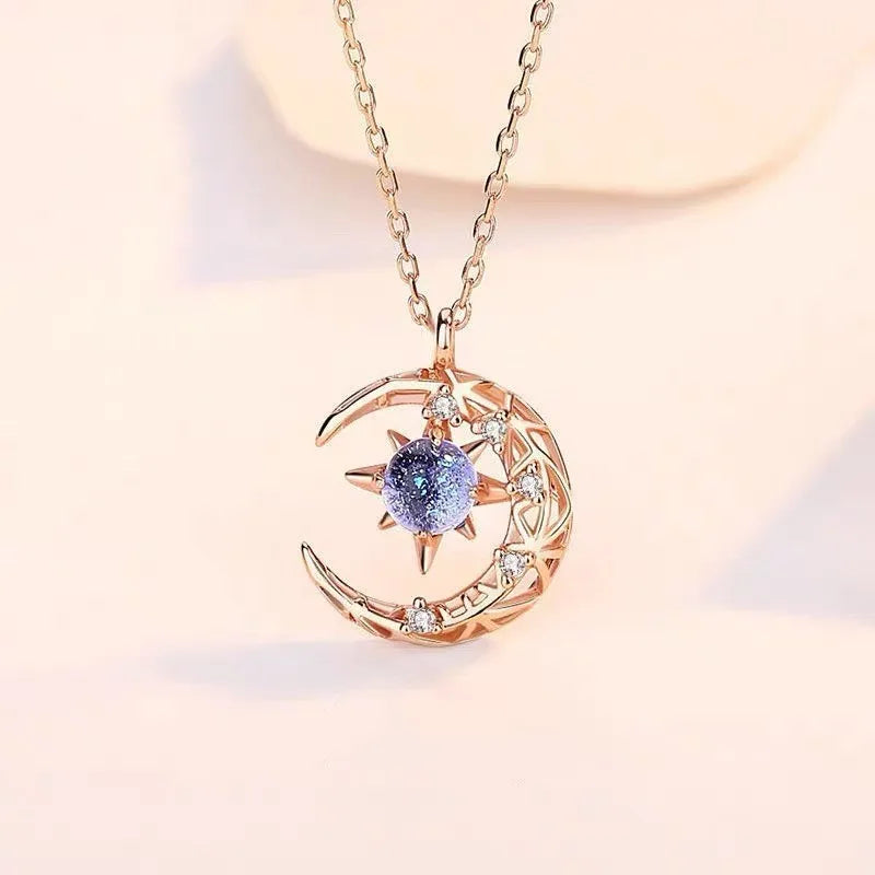 Collier avec Pendentif Etoile en Pierre de Lune et Zircon pour Femme or