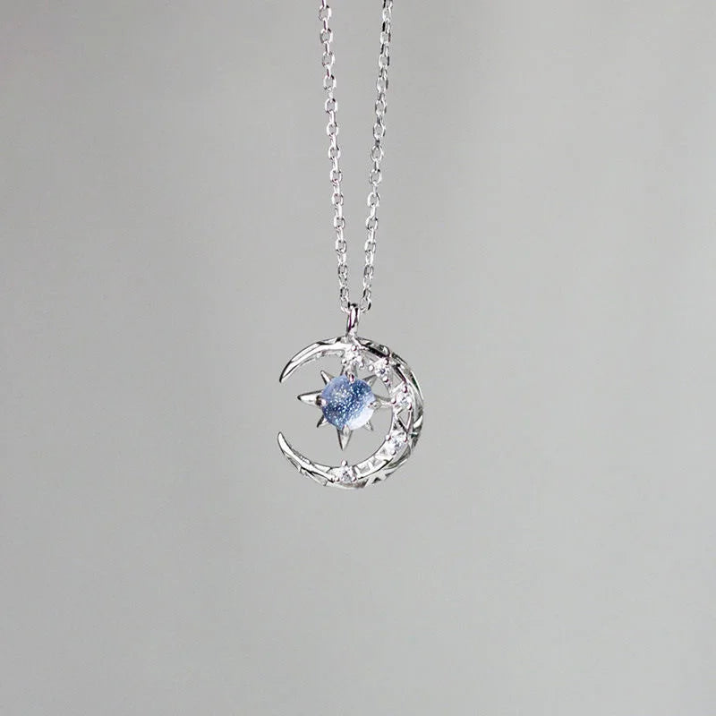 Collier avec Pendentif Etoile en Pierre de Lune et Zircon pour Femme argent