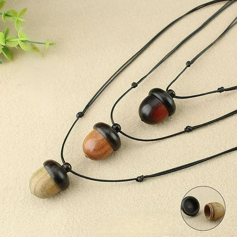 Collier avec Pendentif Gland en Bois marron foncé