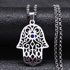 Collier avec pendentif de protection contre le mauvais œil et main de Fatma arabe musulman argent