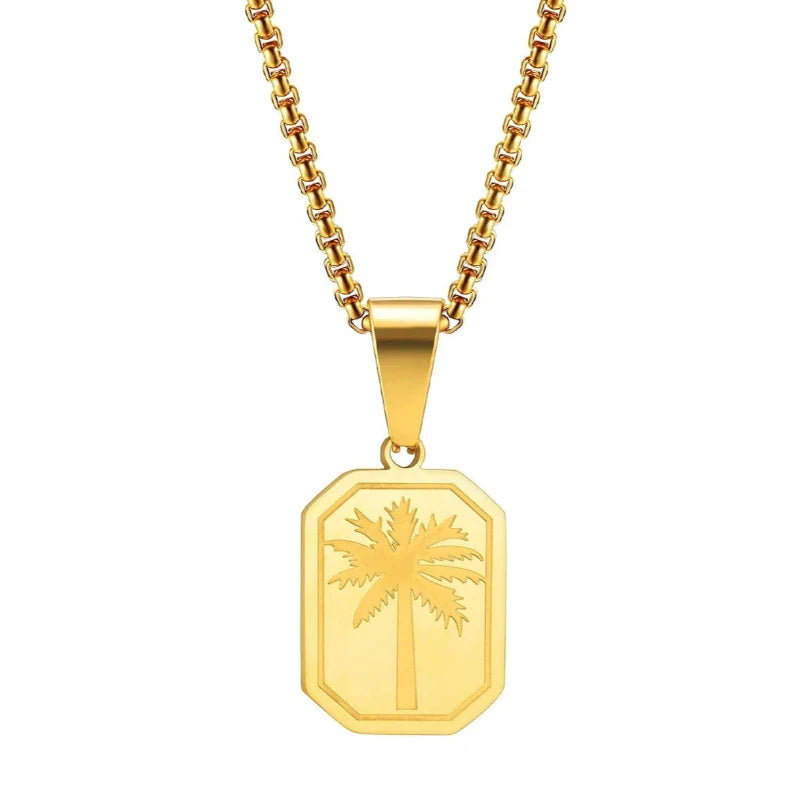 Collier avec Pendentif Rectangulaire Palmier or