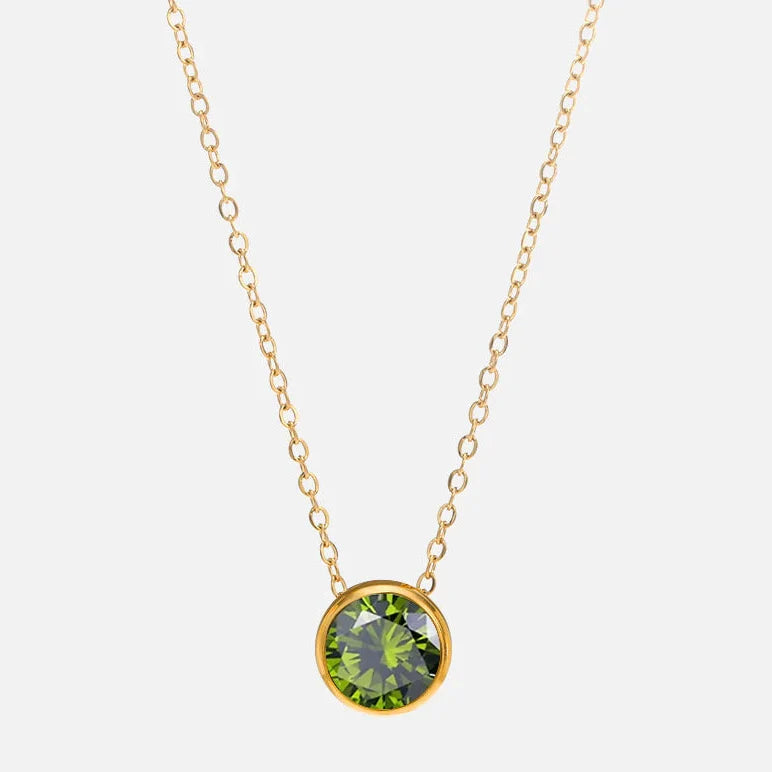 Collier avec pendentif rond pierre de naissance pour femme