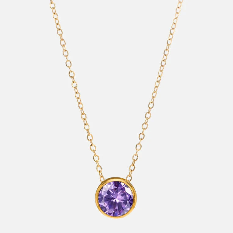 Collier avec pendentif rond pierre de naissance pour femme