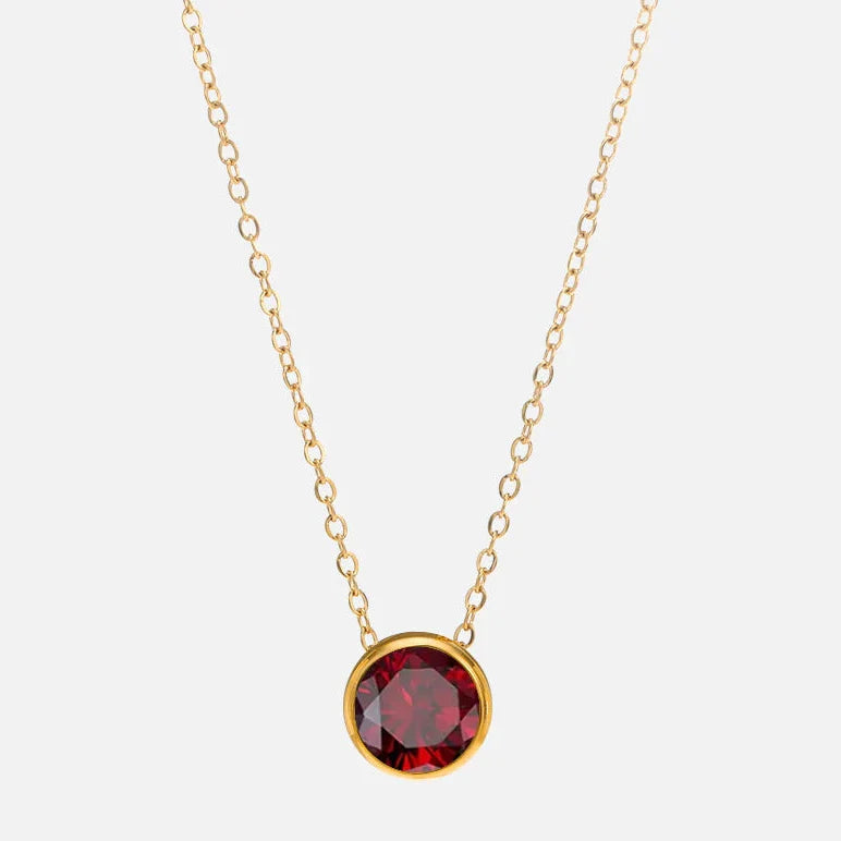 Collier avec pendentif rond pierre de naissance pour femme