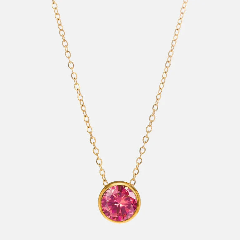 Collier avec pendentif rond pierre de naissance pour femme