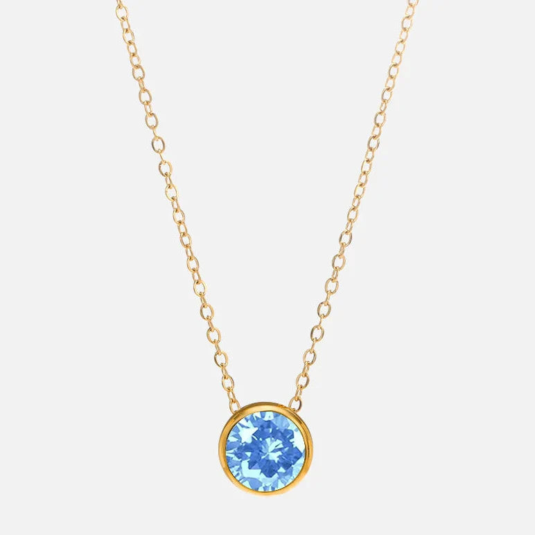 Collier avec pendentif rond pierre de naissance pour femme