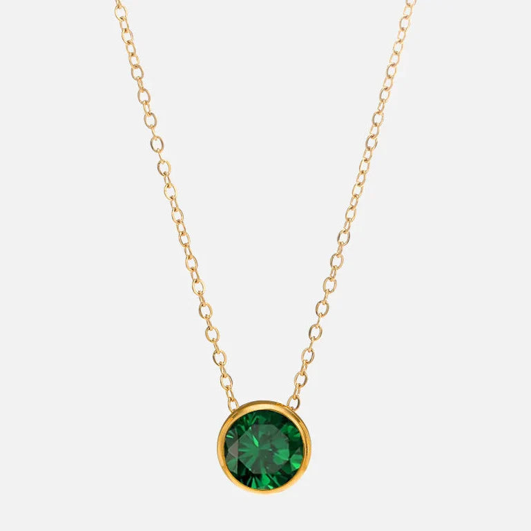 Collier avec pendentif rond pierre de naissance pour femme