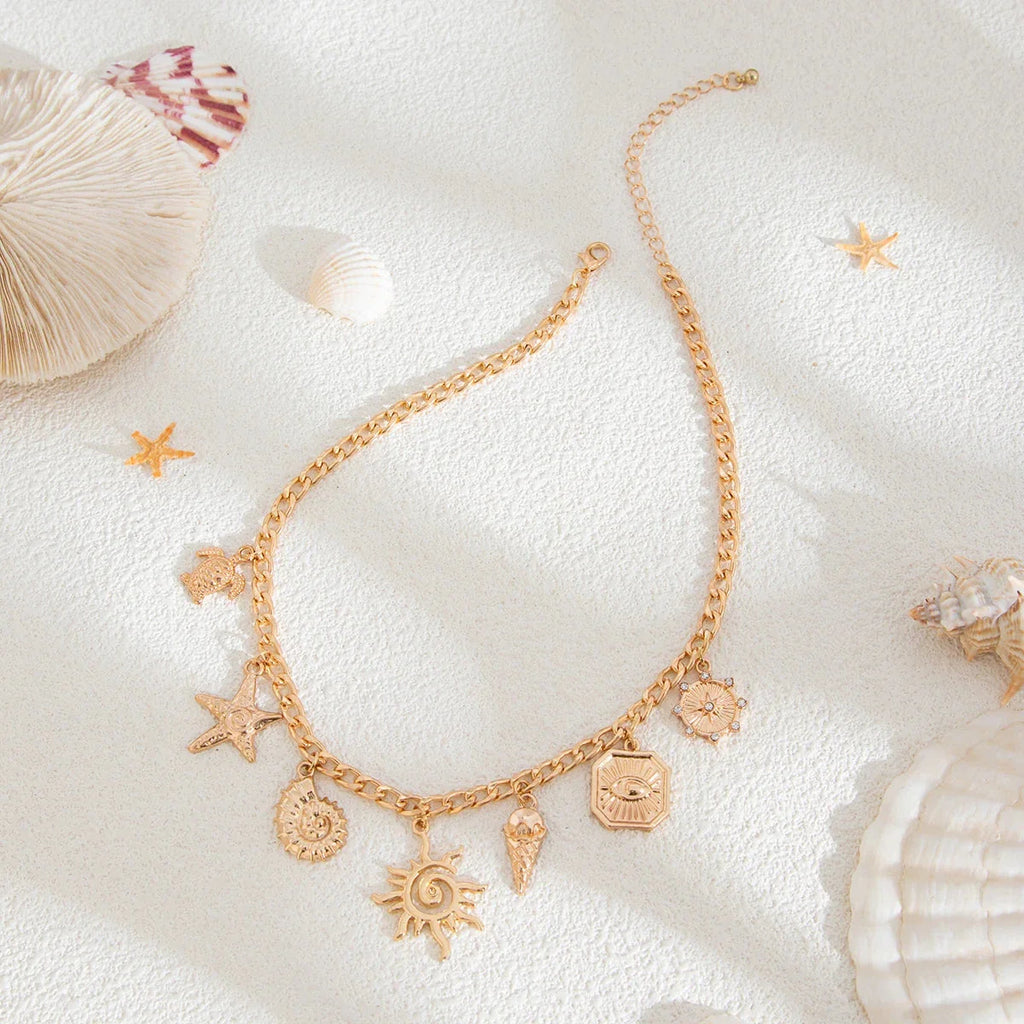 Collier avec Pendentif Soleil et Coquillages 2
