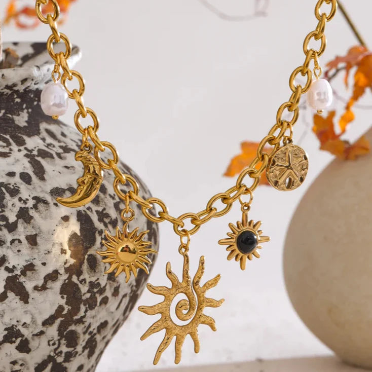 Collier avec Pendentif Soleil et Lune Femme