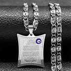Collier long avec pendentif amulette Ayatul Kursi arabe islam musulman argent