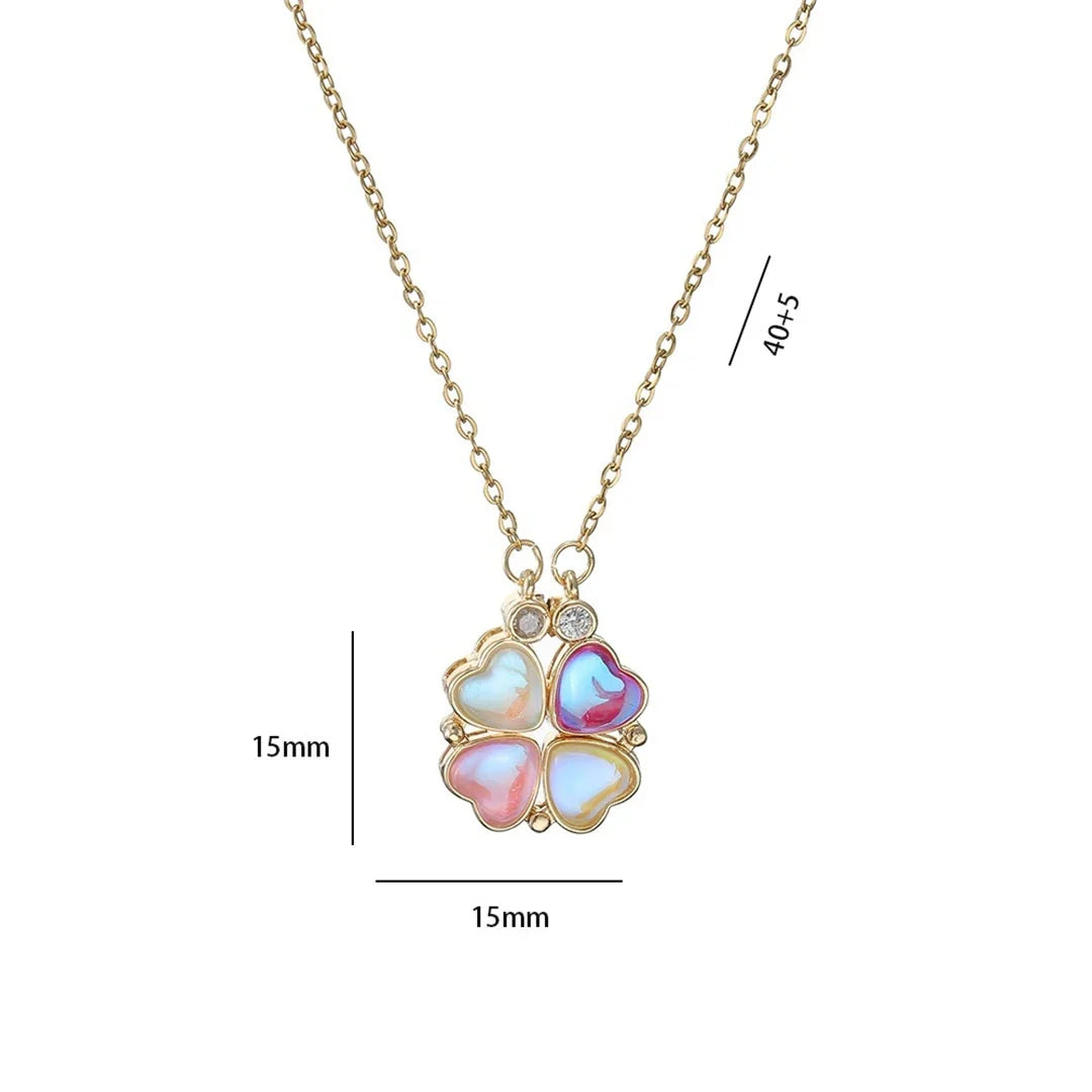 Collier avec Pendentifs Coeurs en Trèfle à 4 Feuilles