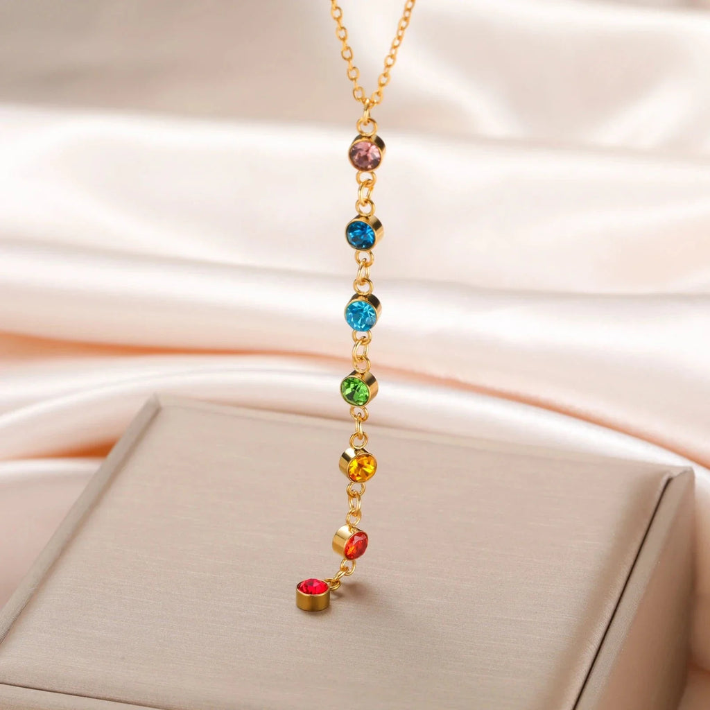Collier de Protection avec Long Pendentif en Pierres 7 Chakras or