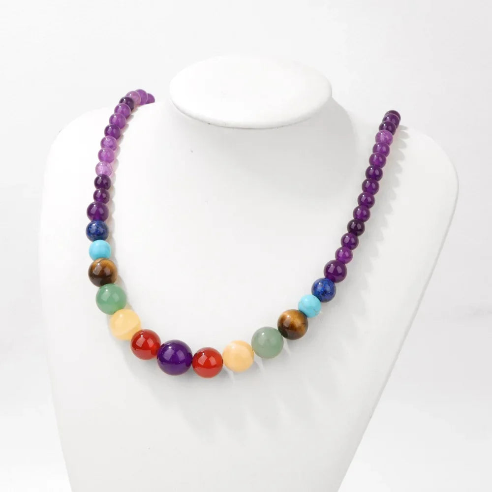 Collier de Protection avec Pendentif en Pierres 7 Chakras améthyste