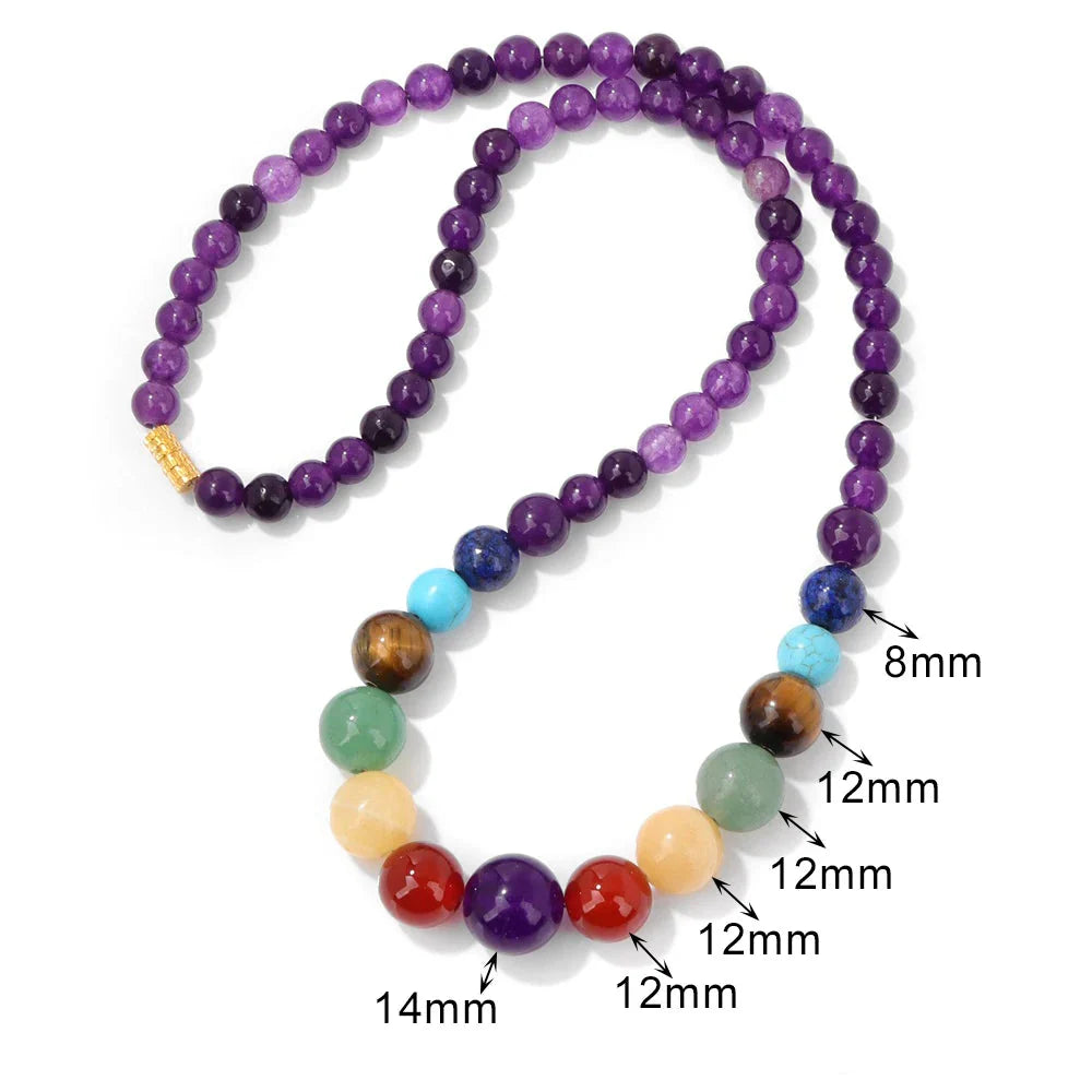 Collier de Protection avec Pendentif en Pierres 7 Chakras améthyste