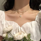 Collier Double Elégant avec Pendentif Perle or
