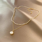 Collier Double Elégant avec Pendentif Perle or