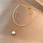 Collier Double Elégant avec Pendentif Perle or