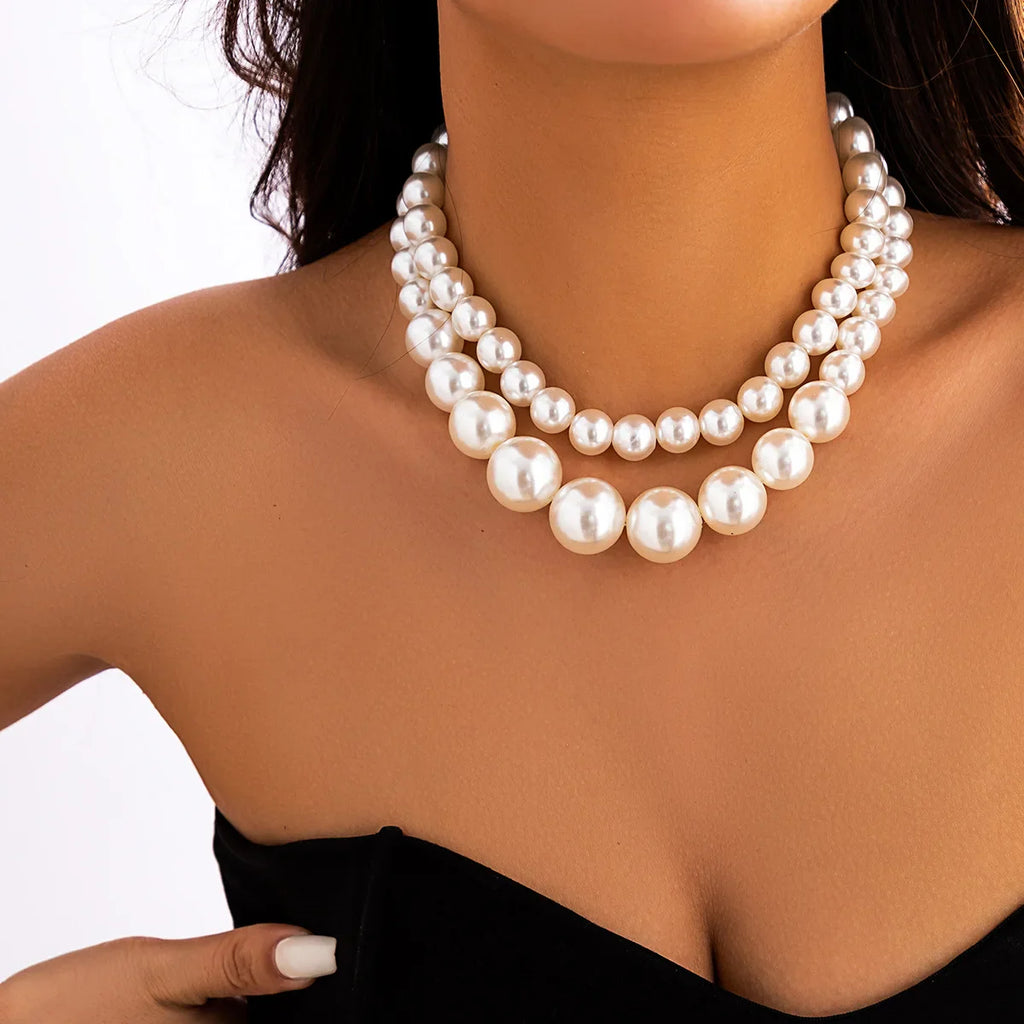 Elégant Collier Double Ras de Cou en Perles