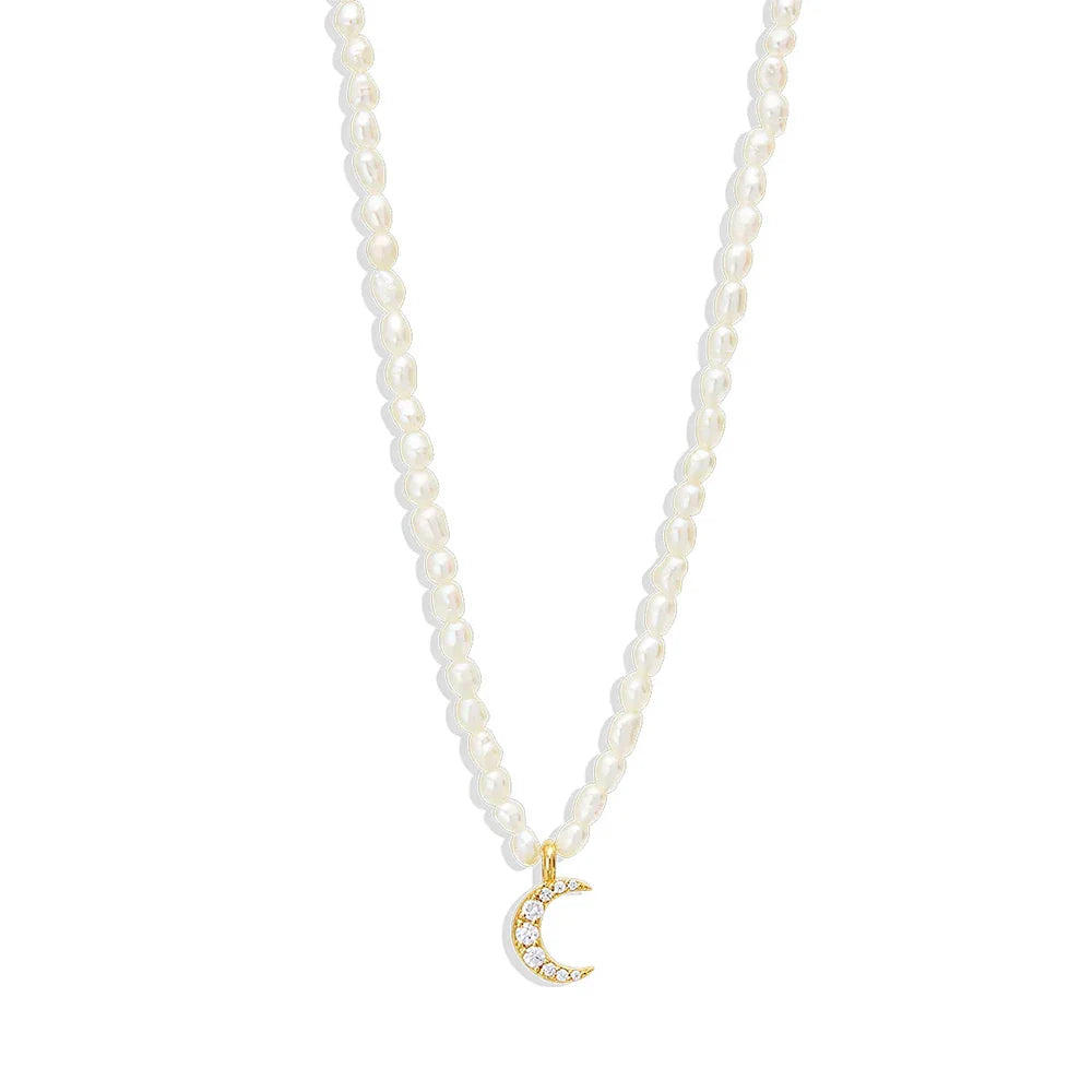 Collier en Perles Pendentif Lune