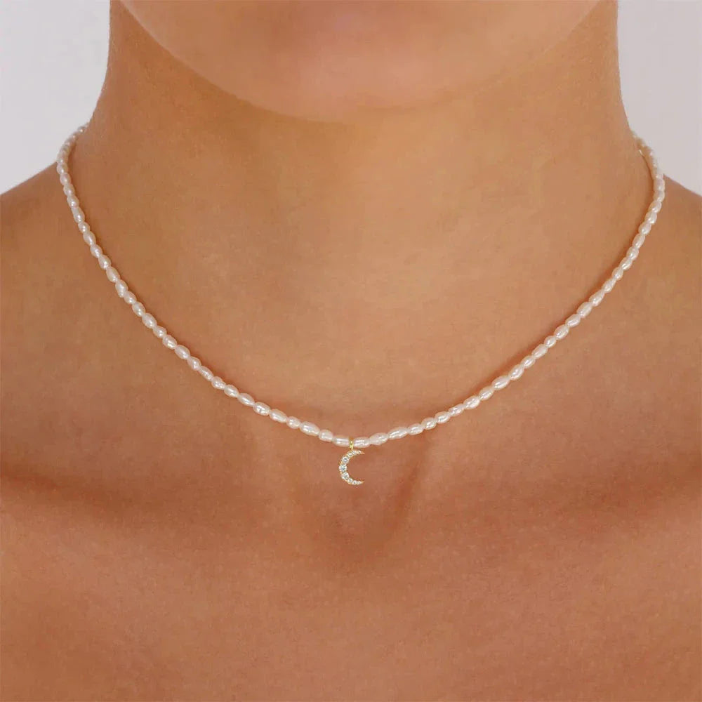 Collier en Perles Pendentif Lune