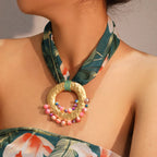 Collier en Tissus avec Pendentif Bohême Chic vert