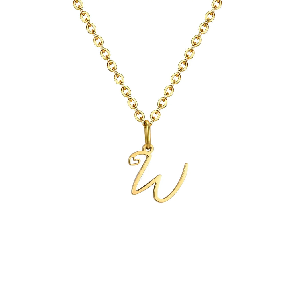 Collier femme avec pendentif initiale lettre et coeur w