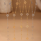 Collier Long avec Pendentifs Trèfle à 4 Feuilles et Zircon argent