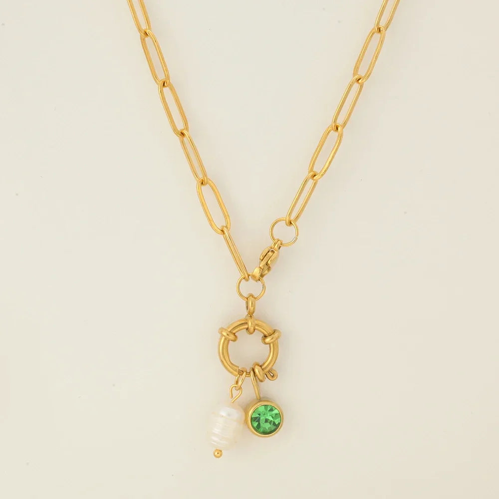 Collier maillons avec pendentif perle et pierre de naissance août