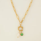 Collier maillons avec pendentif perle et pierre de naissance août