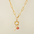 Collier maillons avec pendentif perle et pierre de naissance juillet