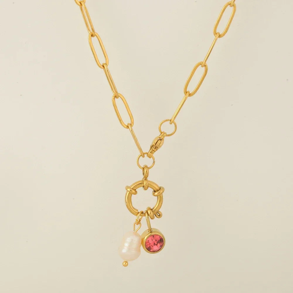 Collier maillons avec pendentif perle et pierre de naissance juillet