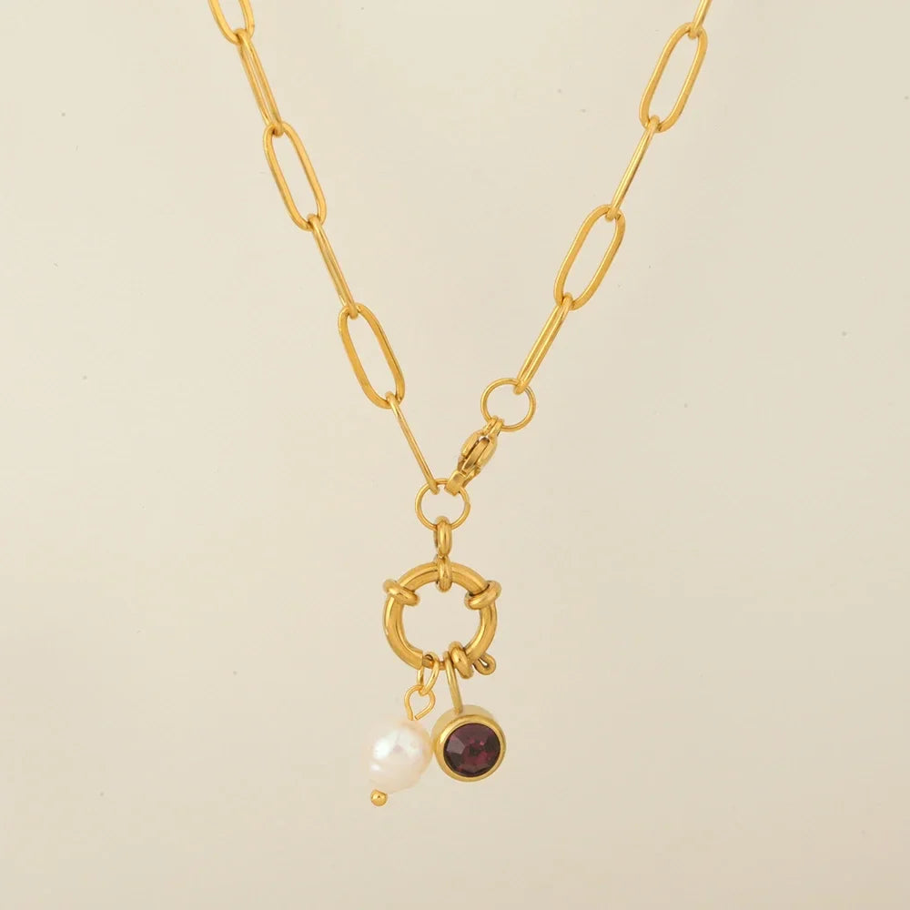 Collier maillons avec pendentif perle et pierre de naissance mai
