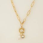 Collier maillons avec pendentif perle et pierre de naissance mars