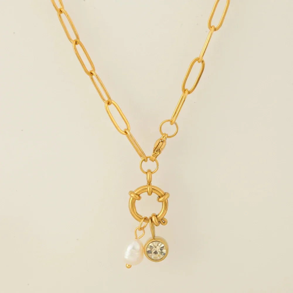 Collier maillons avec pendentif perle et pierre de naissance novembre