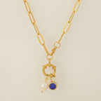 Collier maillons avec pendentif perle et pierre de naissance septembre