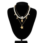 Collier Multirang avec Pendentifs Coquillages Etoiles de Mer
