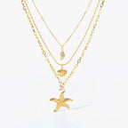 Collier Multirang Pendentif Coquillage Etoile de Mer Conque Coquille Saint-Jacques