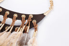 Collier Pendentif Ras de Cou Ethnique Plume marron