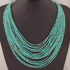 Collier Pendentif Ethniques Africains Multirangs bleu 