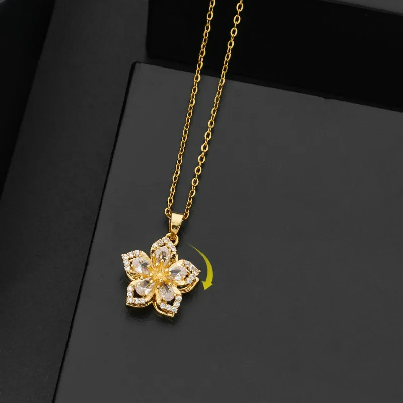 Collier Pendentif Fleur Tournante Anti-Stress or
