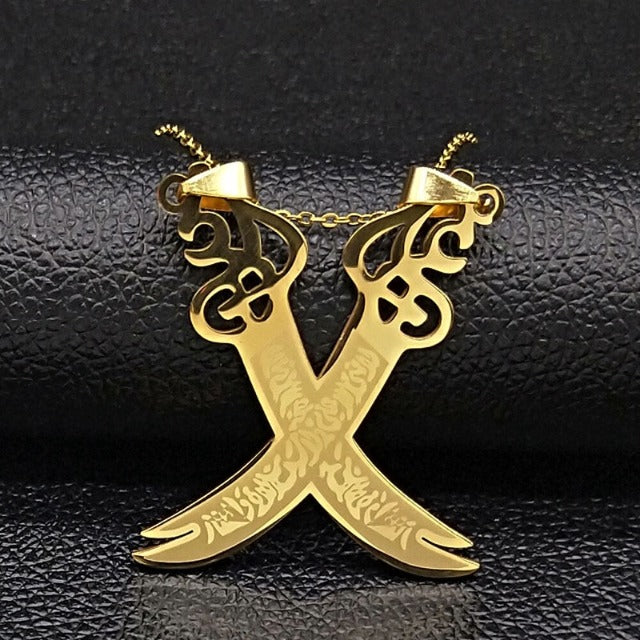 Collier Pendentif Islam Musulman Epée d'Ali Zulfikar or