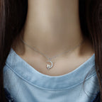 Collier Pendentif Lune et Chats avec Crystal