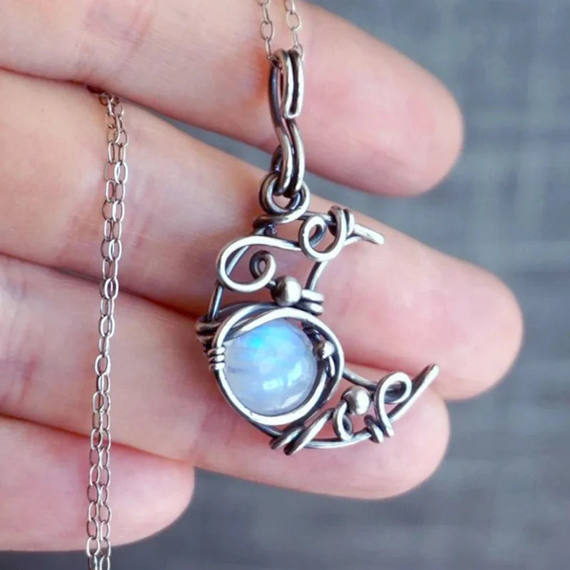 Collier Pendentif Pierre de Lune Vintage c